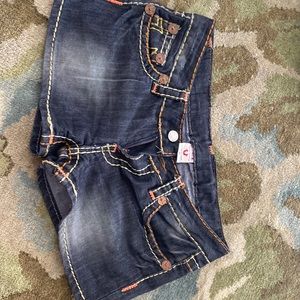 True religion black denim shorts